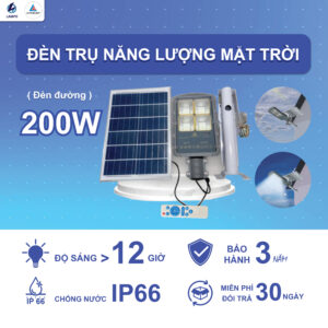 Đèn Năng Lượng Mặt Trời 200W ( Có Trụ )